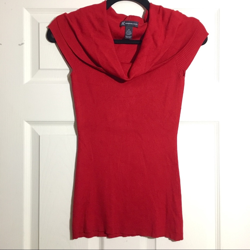Red Cowlneck Top Medium INC International Concepts